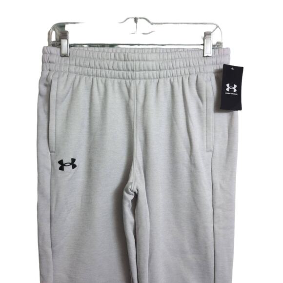 NWT Under Armour UA Fleece Jogger Light Grey Logo Ribbed Cuff Pants S - Picture 2 of 13